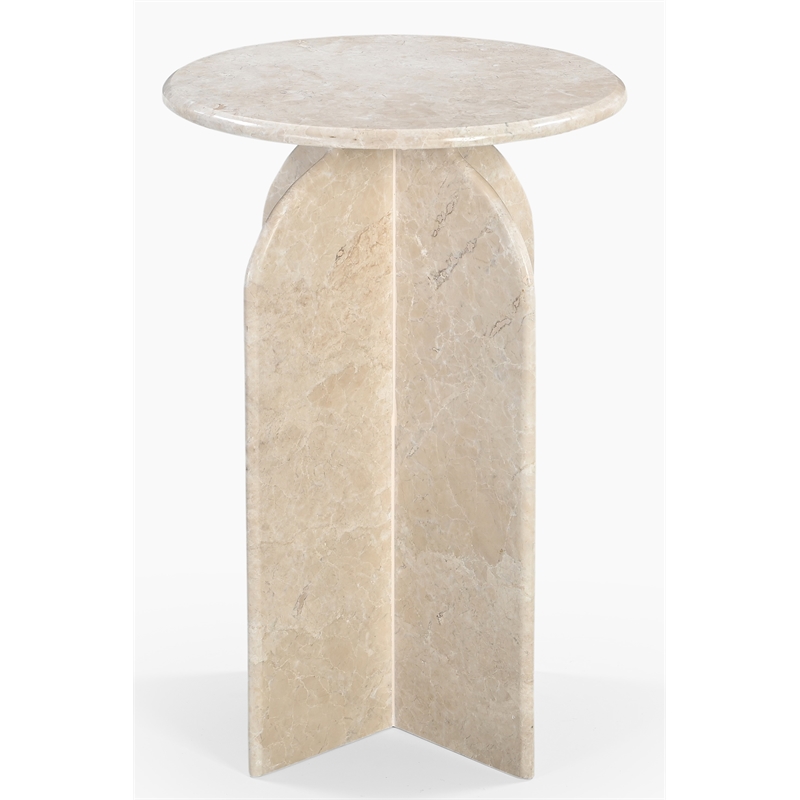 Pemberly Row Contemporary Round Side Table in Light Cream Italian Marble