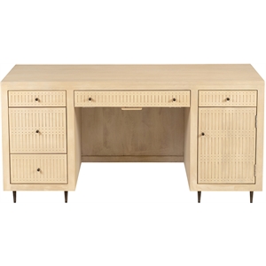 Pemberly Row Solid Wood Desk with 5 Drawers in Aged Natural Finish