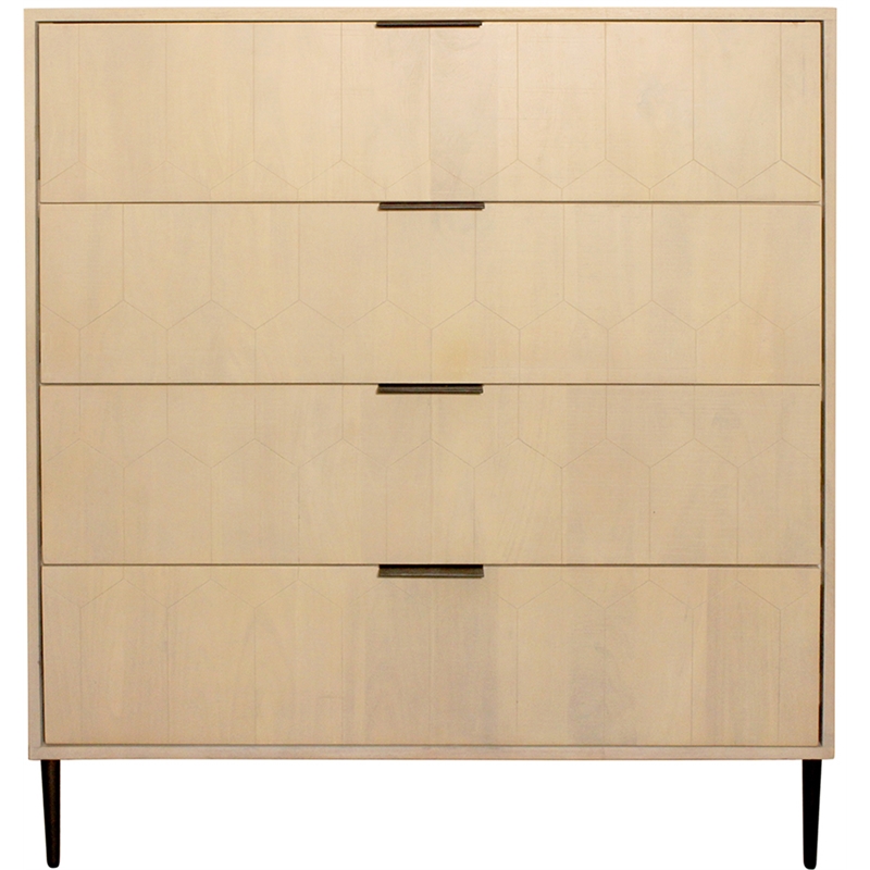 Pemberly Row 4-Drawer Hand-Carved Solid Wood Chest in Aged Natural