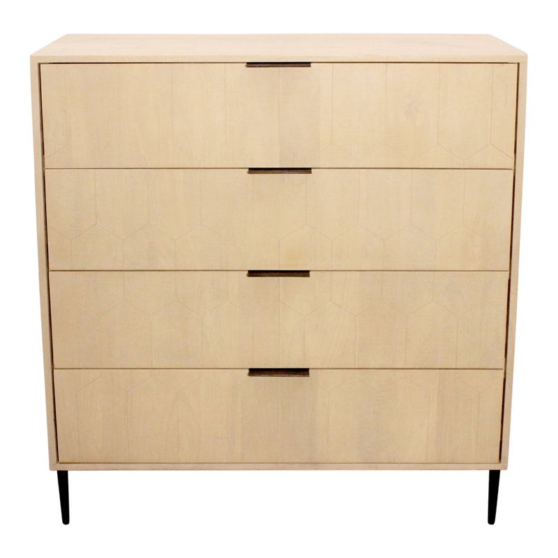 Pemberly Row 4-Drawer Hand-Carved Solid Wood Chest in Aged Natural