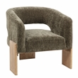 Pemberly Row Ribbed Linen Accent Chair in Garden Green on Solid Wood