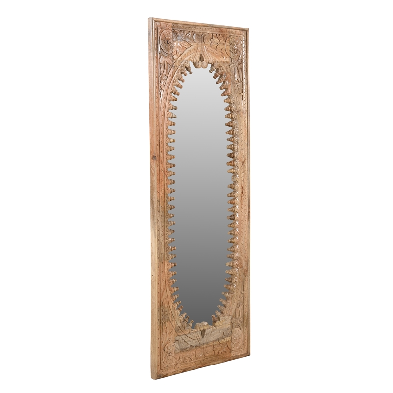 Pemberly Row Hand-Carved Solid Mango Wood Mirror in Natural Finish