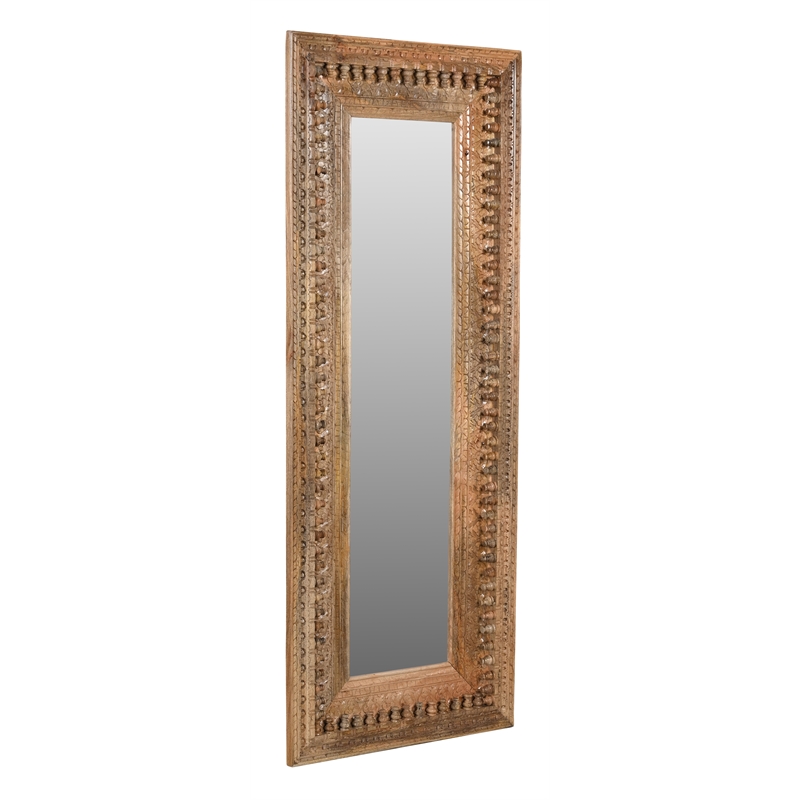 Pemberly Row Hand-Carved Solid Mango Wood Mirror in Natural Finish