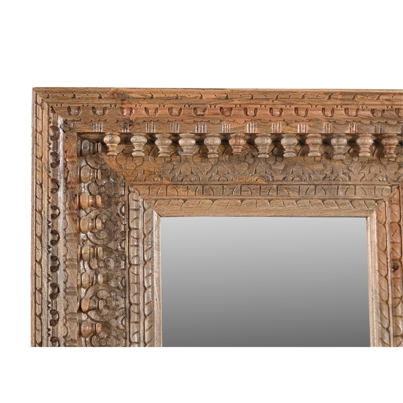 Pemberly Row Hand-Carved Solid Mango Wood Mirror in Natural Finish