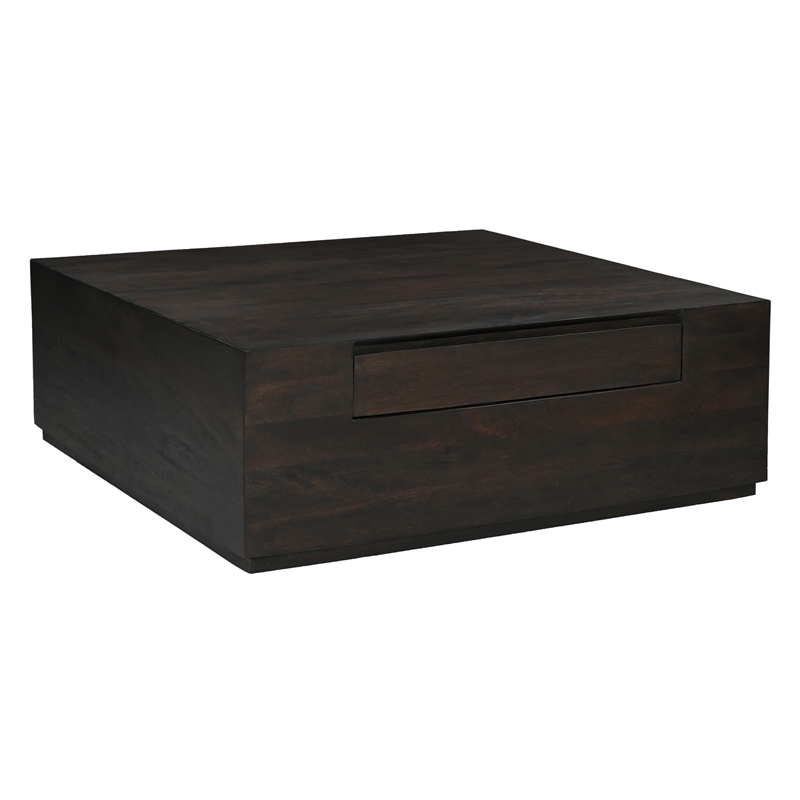 Pemberly Row 2-Drawer Solid Mango Wood Square Cocktail Table in Barista Brown