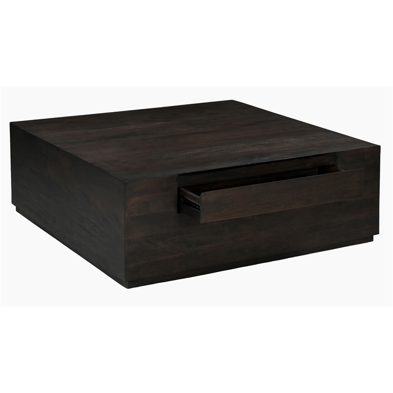 Pemberly Row 2-Drawer Solid Mango Wood Square Cocktail Table in Barista Brown