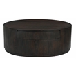 Pemberly Row 2-Drawer Solid Mango Wood Round Cocktail Table in Barista Brown