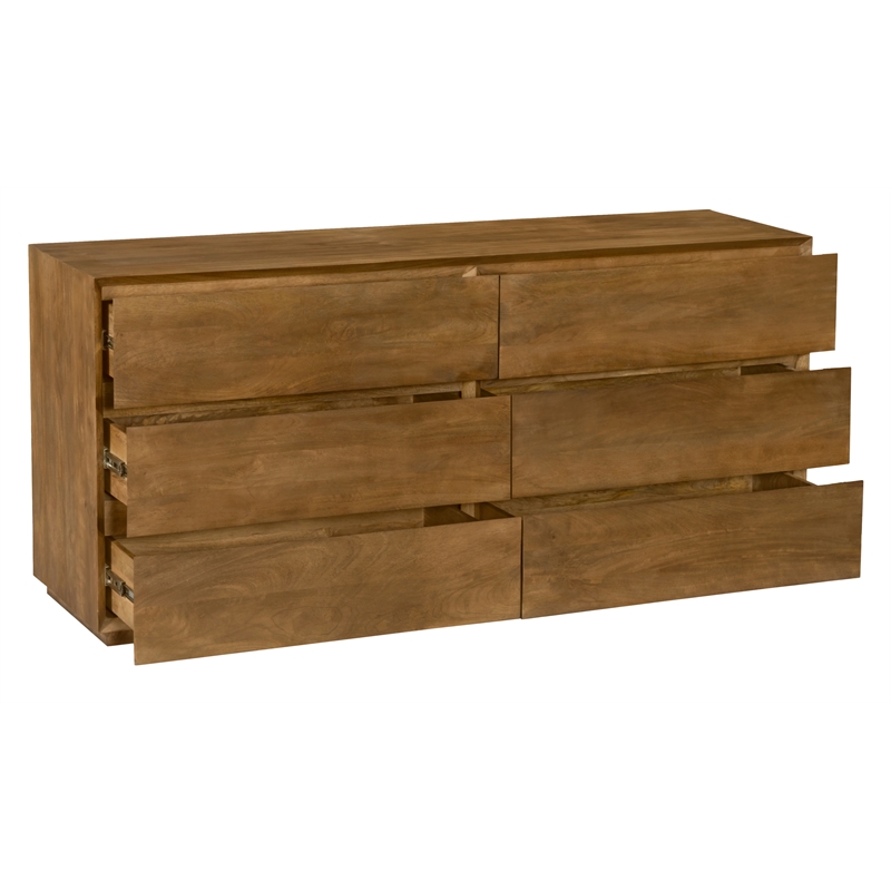 Pemberly Row 6-Drawer Solid Mango Wood Dresser in Spice Tan Finish
