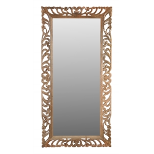 Pemberly Row Hand-Carved Solid Mango Wood Mirror in Natural Finish