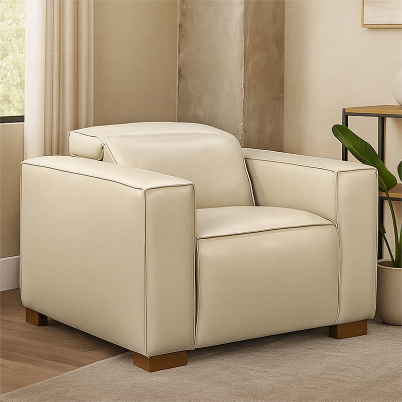 Pemberly Row Full-Leather Power Reclining Lounge Chair in Beige