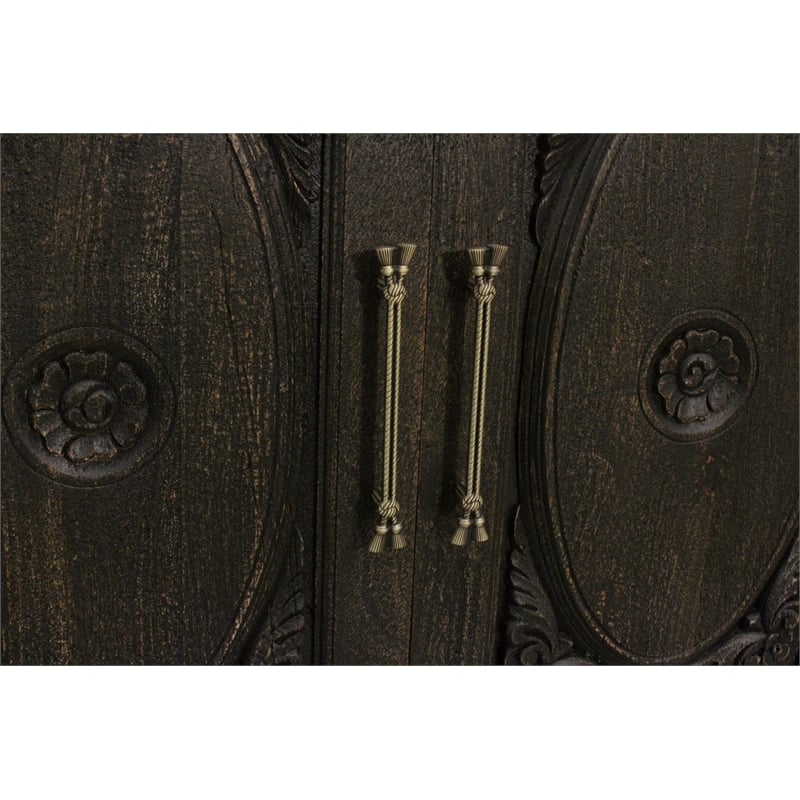 Pemberly Row 6-Door Hand-Carved Solid Wood Sideboard in Antique Black