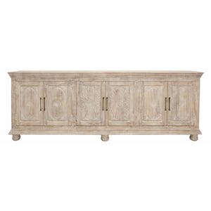 Pemberly Row 6-Door Hand-Carved Solid Wood Sideboard in Distressed White