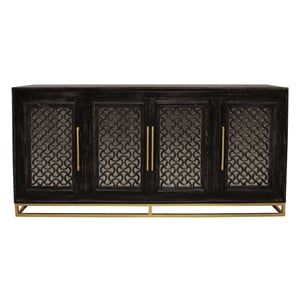 Pemberly Row 4-Door Hand-Carved Solid Wood Sideboard in Antique Black