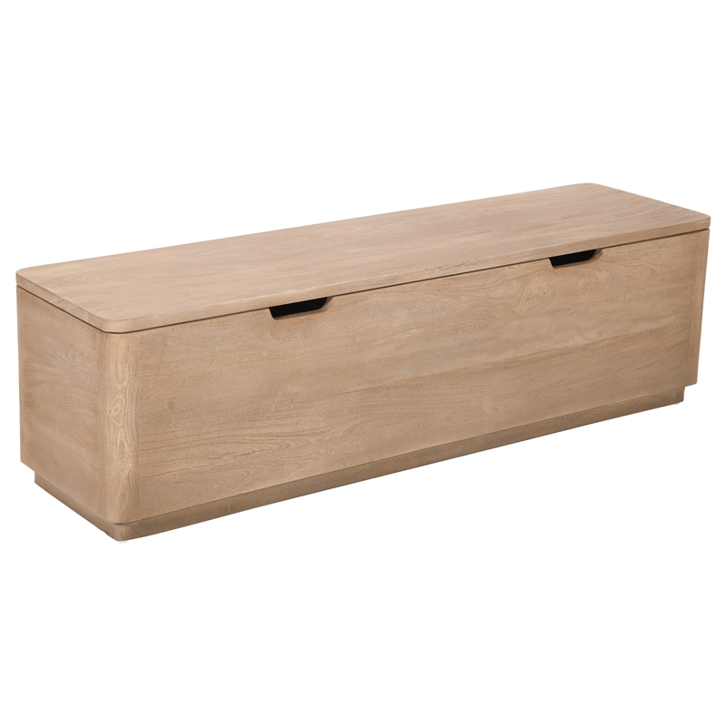 Pemberly Row Reclaimed Wood Storage Bench Cocktail Table in Ash Ivory