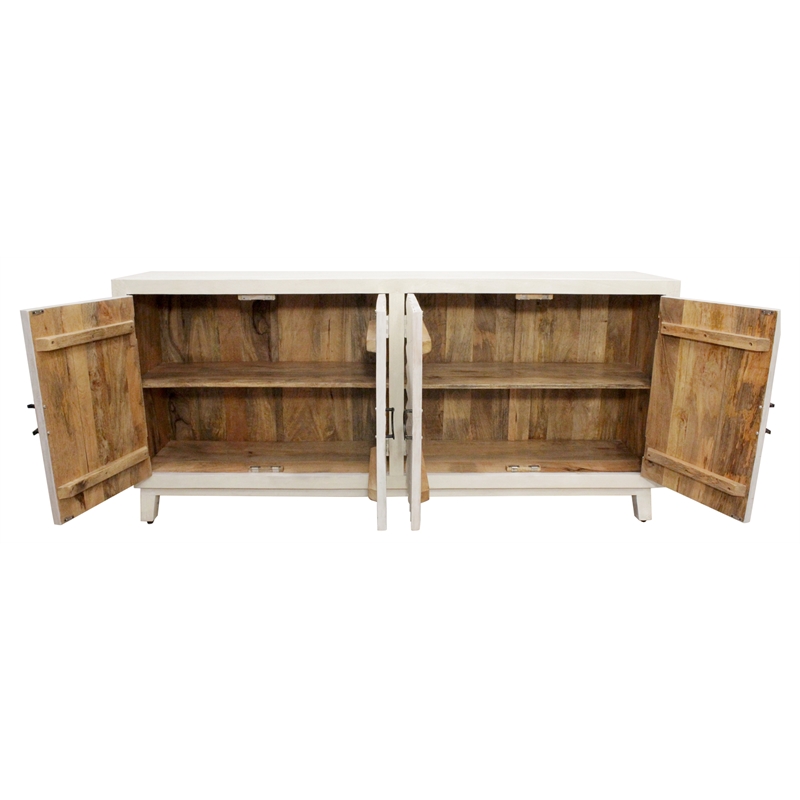 Pemberly Row 4-Door Mid-Century Solid Mango Wood Sideboard in Ivory