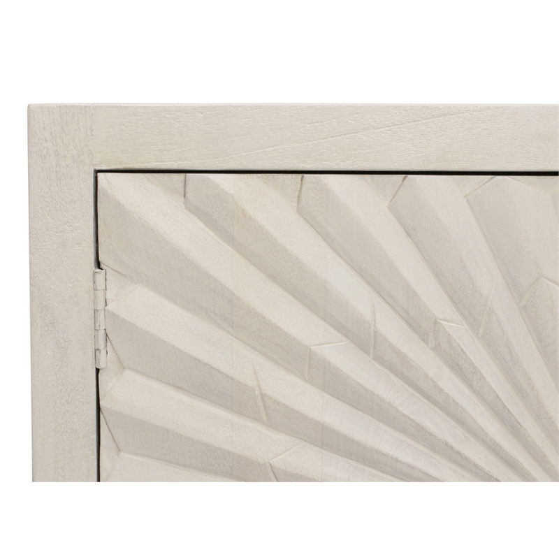 Pemberly Row 4-Door Mid-Century Solid Mango Wood Sideboard in Ivory