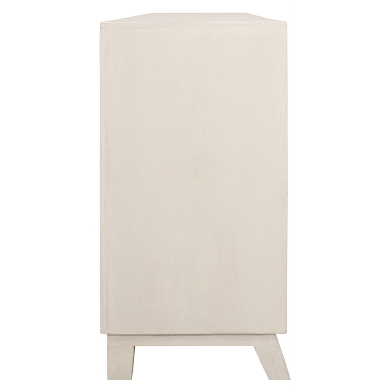 Pemberly Row 4-Door Mid-Century Solid Mango Wood Sideboard in Ivory