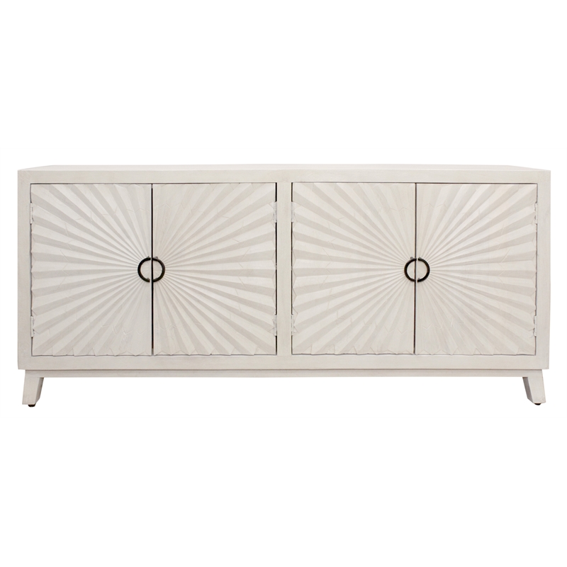 Pemberly Row 4-Door Mid-Century Solid Mango Wood Sideboard in Ivory