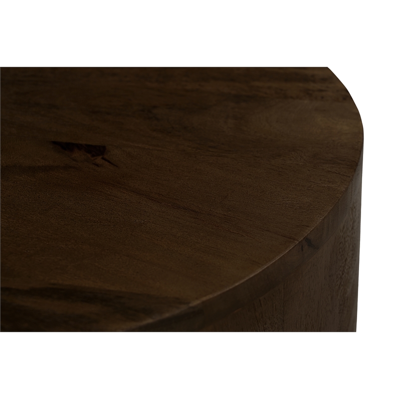 Pemberly Row Round Solid Mango Wood Side Table in Barista Brown
