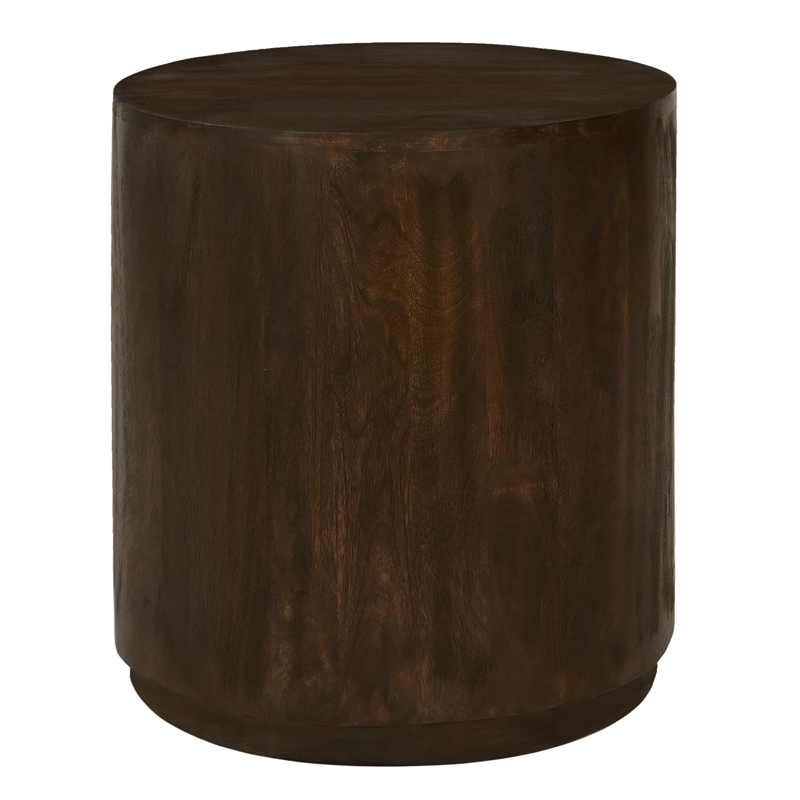 Pemberly Row Round Solid Mango Wood Side Table in Barista Brown
