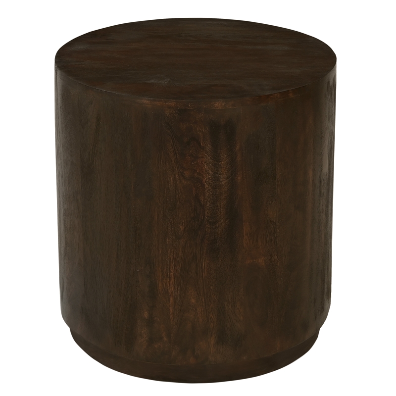 Pemberly Row Round Solid Mango Wood Side Table in Barista Brown