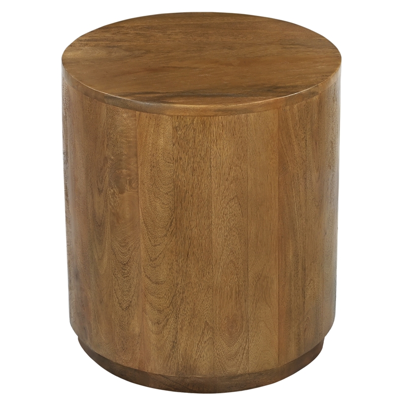 Pemberly Row Contemporary Round Solid Mango Wood Side Table in Spice Tan