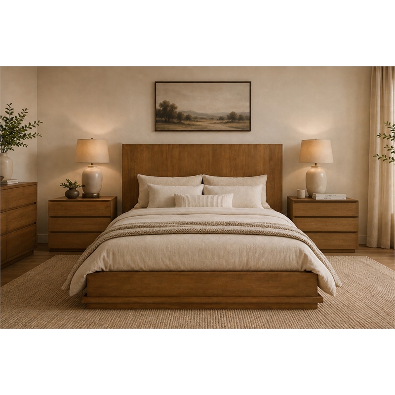 Pemberly Row 3-Drawer Solid Mango Wood Nightstand in Spice Tan