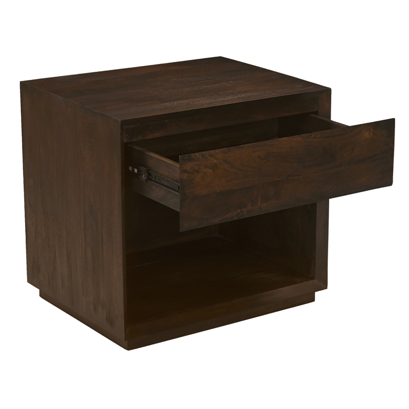 Pemberly Row 1-Drawer Solid Mango Wood Nightstand in Barista Brown