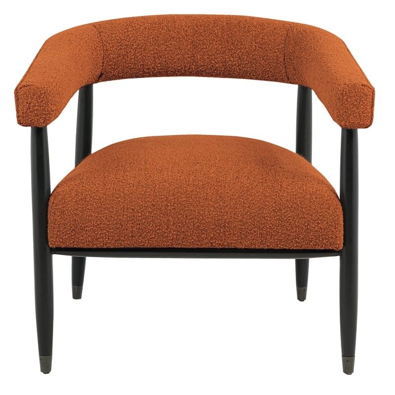 Pemberly Row Boucle Fabric Arm Chair in Rust with Space Black Wood Frame