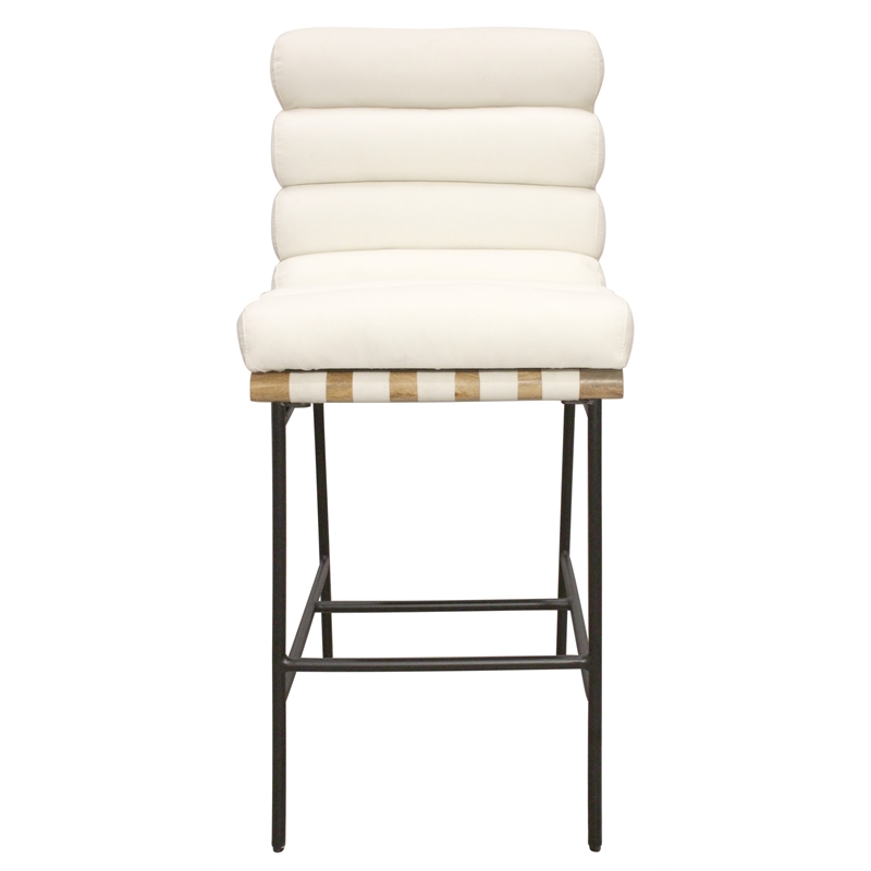 Pemberly Row Authentic Leather Bar Stool in Ivory on Metal Frame