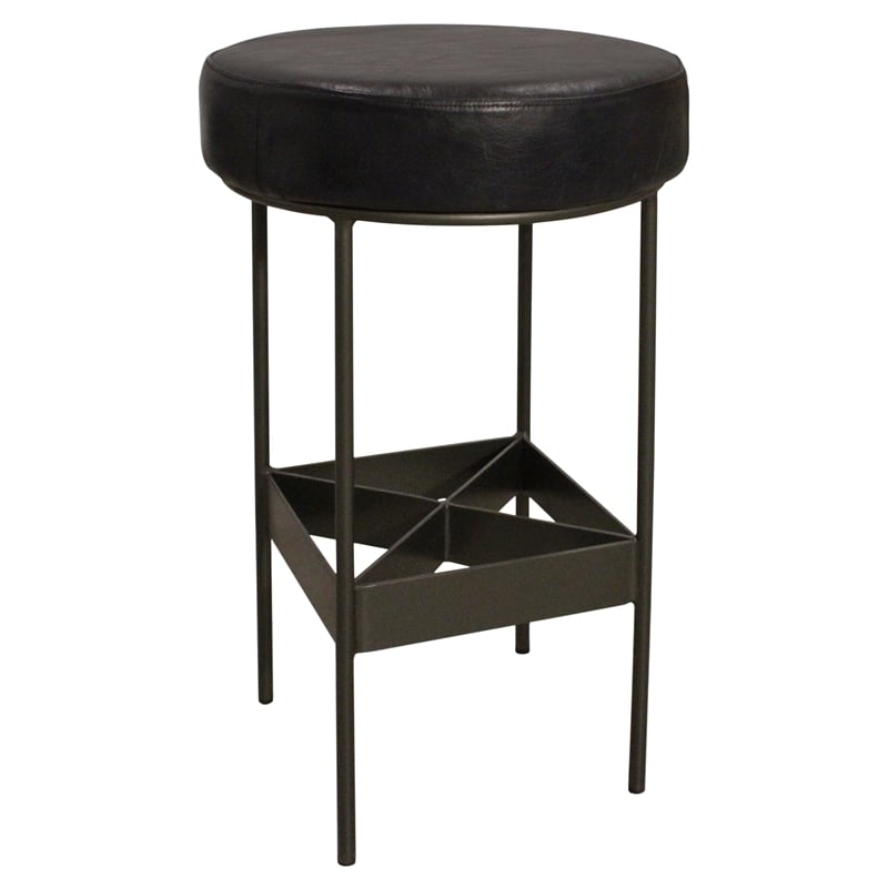 Pemberly Row Authentic Leather Bar Stool in Antique Black with Footrest