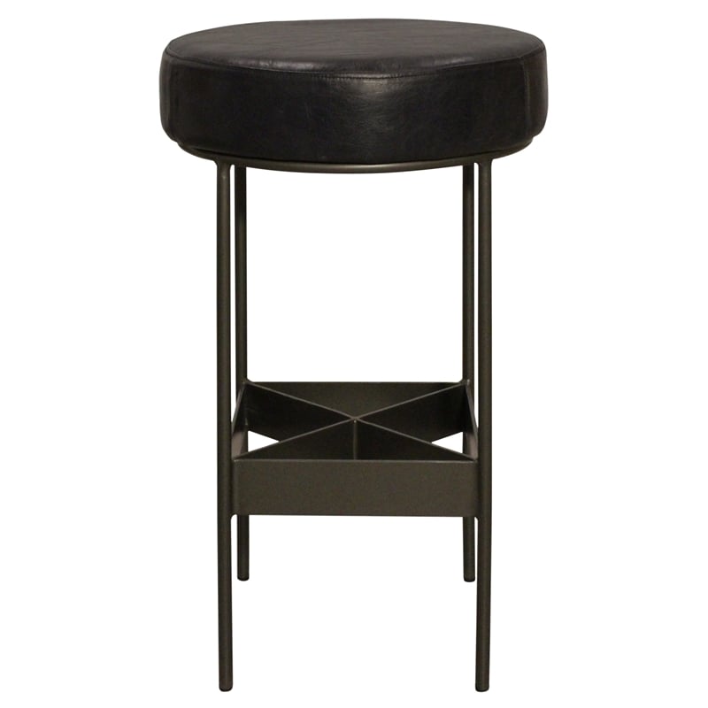 Pemberly Row Authentic Leather Bar Stool in Antique Black with Footrest