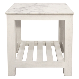 Pemberly Row White Marble End Table with Solid Wood Base in Sur Tone