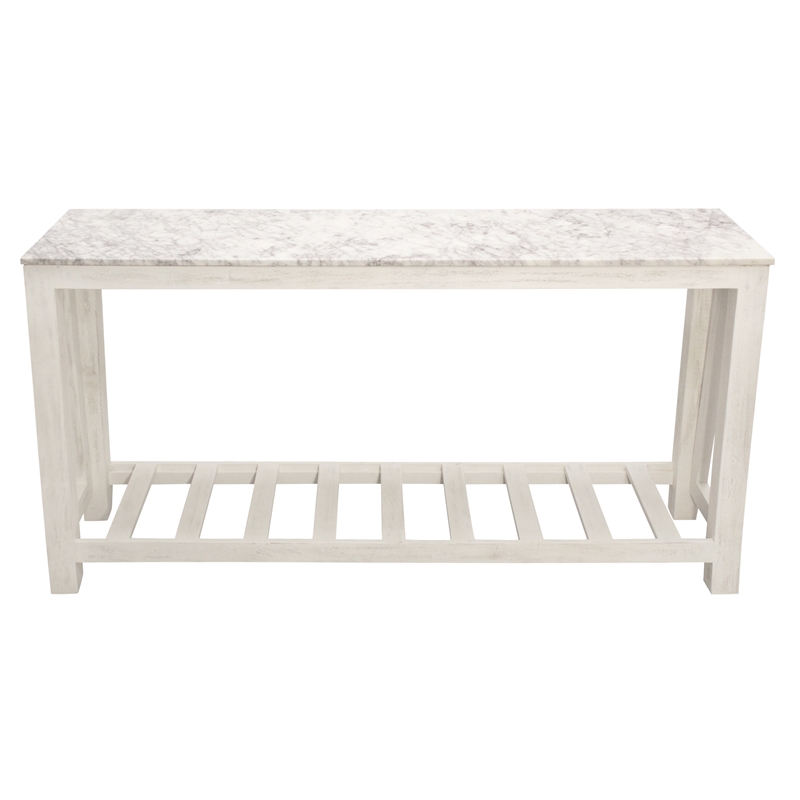 Pemberly Row White Marble Console Table with Solid Wood Base in Sur Tone