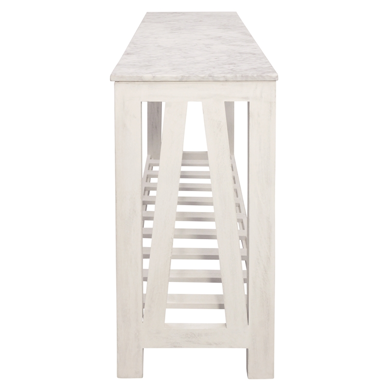 Pemberly Row White Marble Console Table with Solid Wood Base in Sur Tone