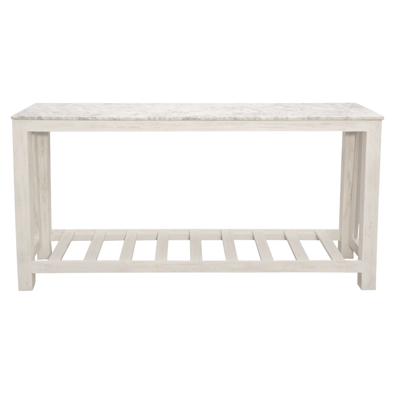 Pemberly Row White Marble Console Table with Solid Wood Base in Sur Tone