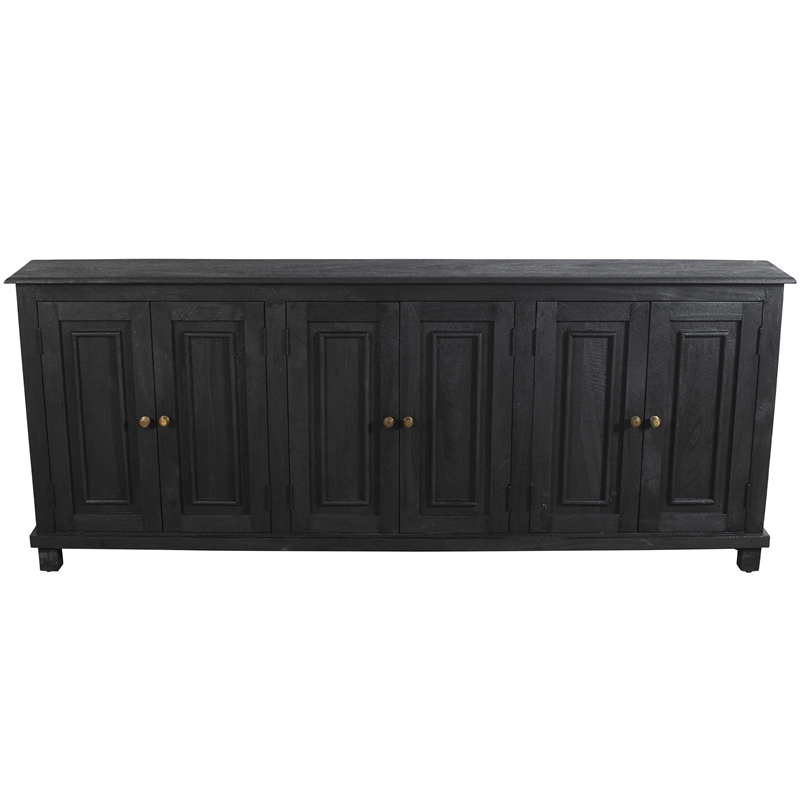 Pemberly Row 6-Door Solid Mango Wood Sideboard in Charcoal Gray Finish