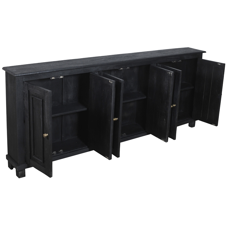 Pemberly Row 6-Door Solid Mango Wood Sideboard in Charcoal Gray Finish