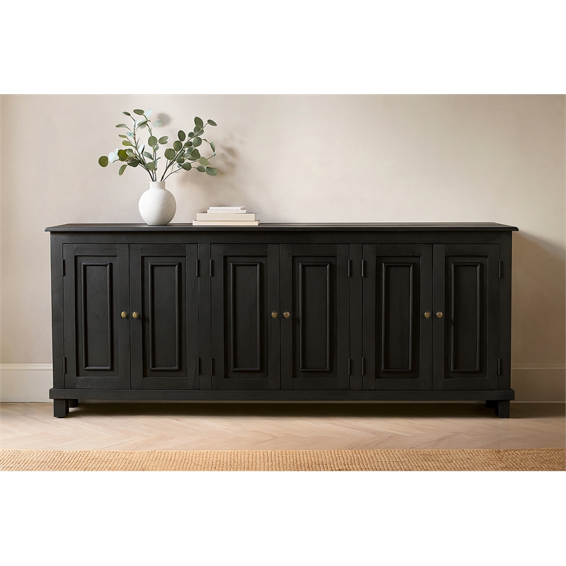 Pemberly Row 6-Door Solid Mango Wood Sideboard in Charcoal Gray Finish