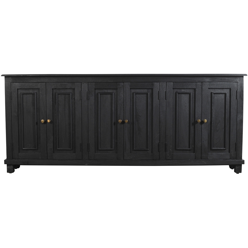 Pemberly Row 6-Door Solid Mango Wood Sideboard in Charcoal Gray Finish