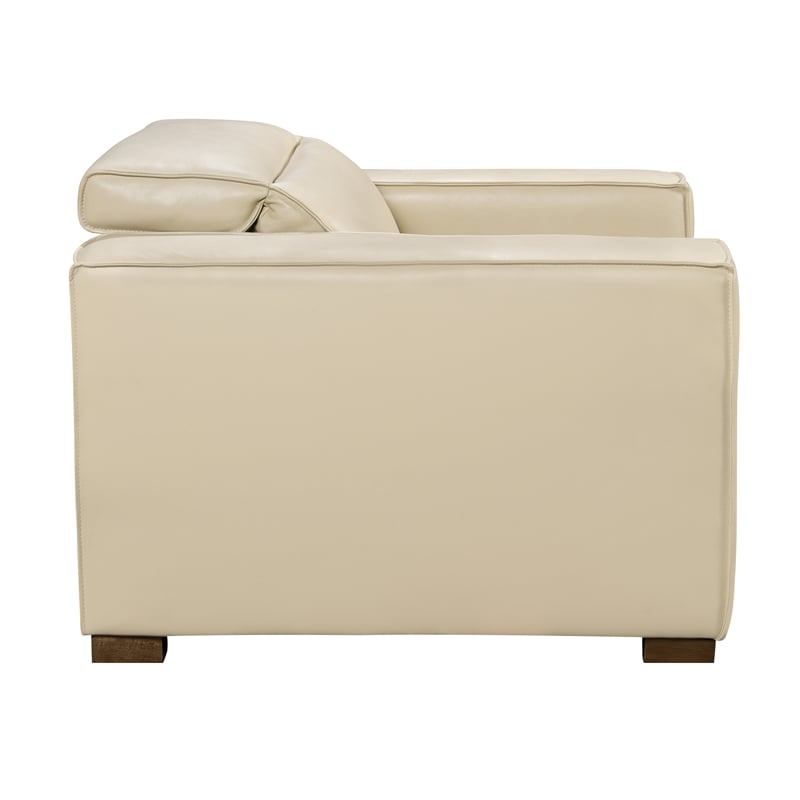 Pemberly Row Full-Leather Power Reclining Lounge Chair in Beige with Brown Legs