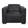 Pemberly Row Full-Leather Power Reclining Lounge Chair in Blue with Brown Legs