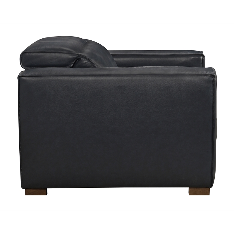 Pemberly Row Full-Leather Power Reclining Lounge Chair in Blue with Brown Legs
