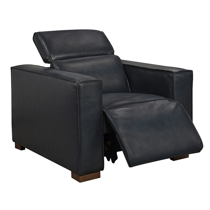 Pemberly Row Full-Leather Power Reclining Lounge Chair in Blue with Brown Legs