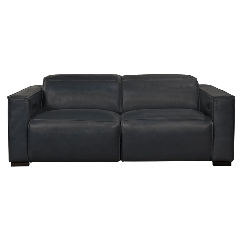 Pemberly Row Full-Leather Power Reclining Sofa in Blue with Black Legs