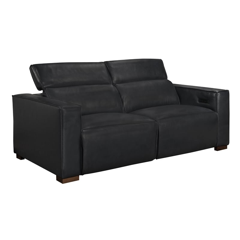 Pemberly Row Full-Leather Power Reclining Sofa in Blue with Brown Legs