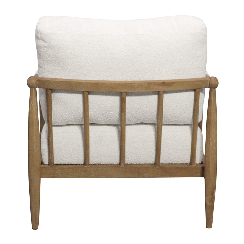 Pemberly Row Mid-Century Boucle Lounge Chair in Ivory on Natural Solid Wood