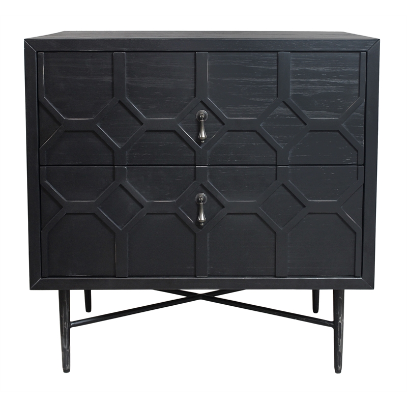 Pemberly Row 2-Drawer Reclaimed Pine Solid Wood Nightstand in Antique Black