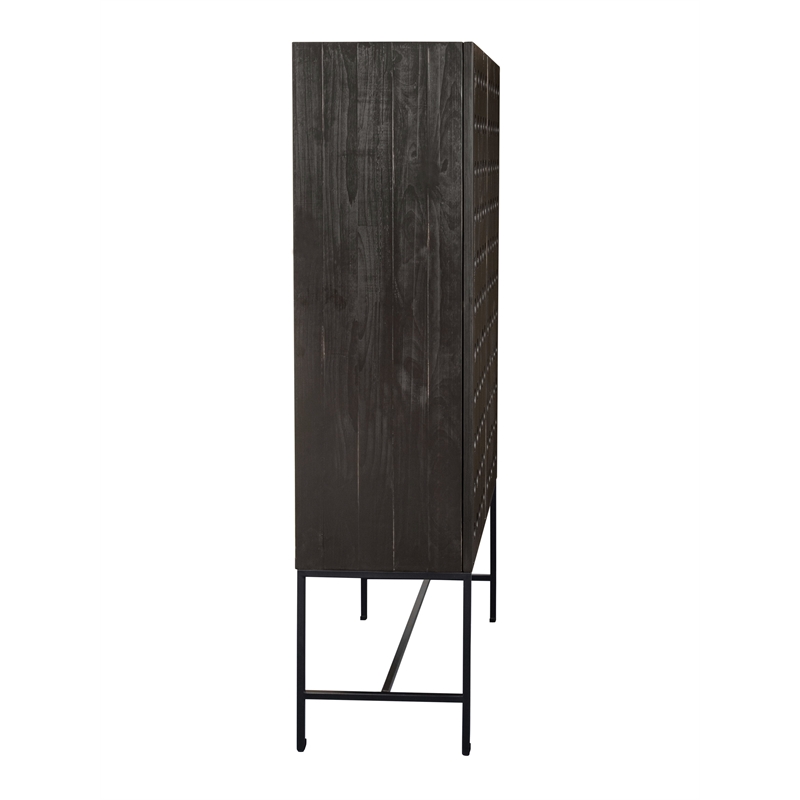 Pemberly Row Recycled Pine 2-Door Tall Cabinet in Antique Black with Iron Base