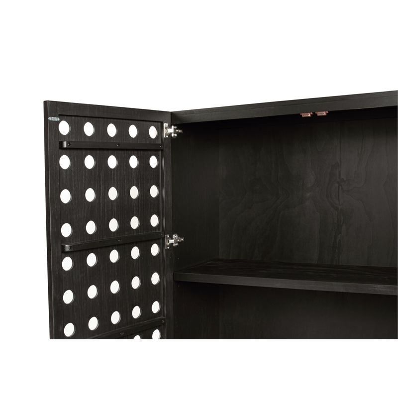 Pemberly Row Recycled Pine 2-Door Tall Cabinet in Antique Black with Iron Base